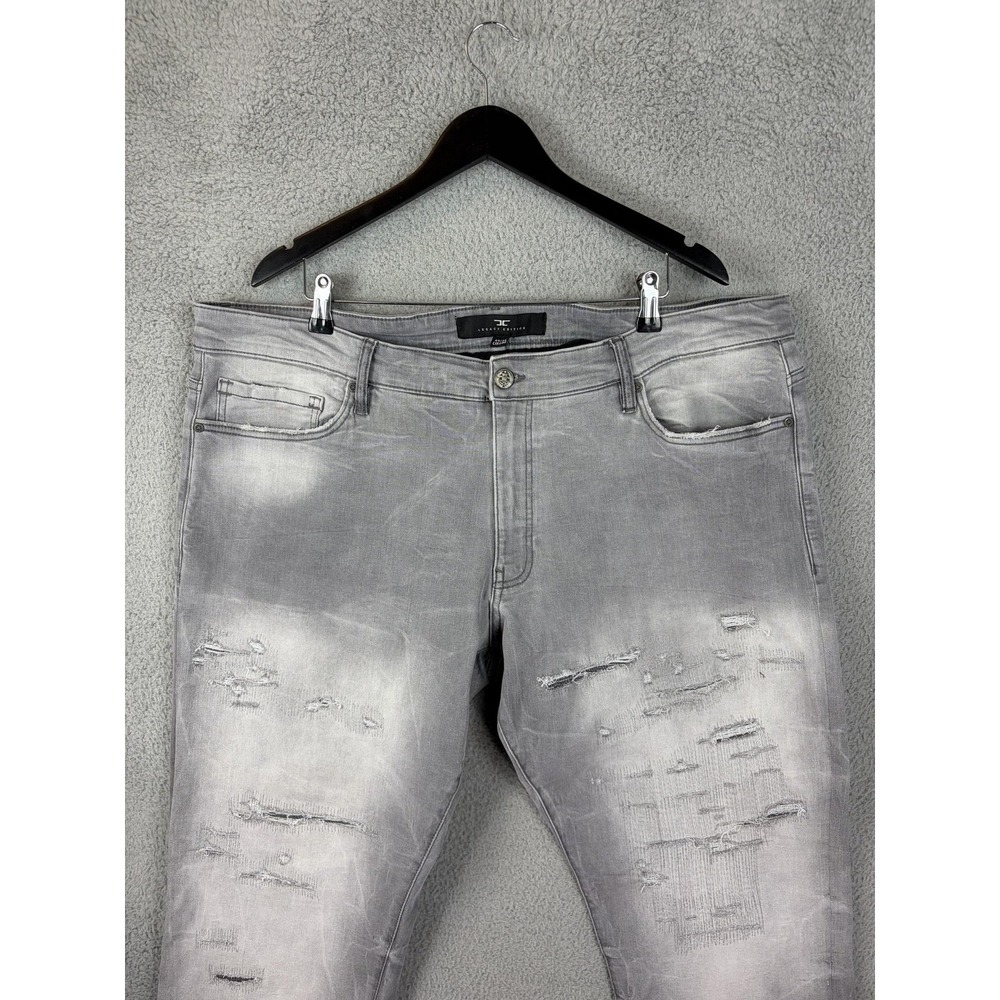 Jordan Craig Collins Jeans Mens 44x34 Gray Slim Tapered Distressed Stretch Denim